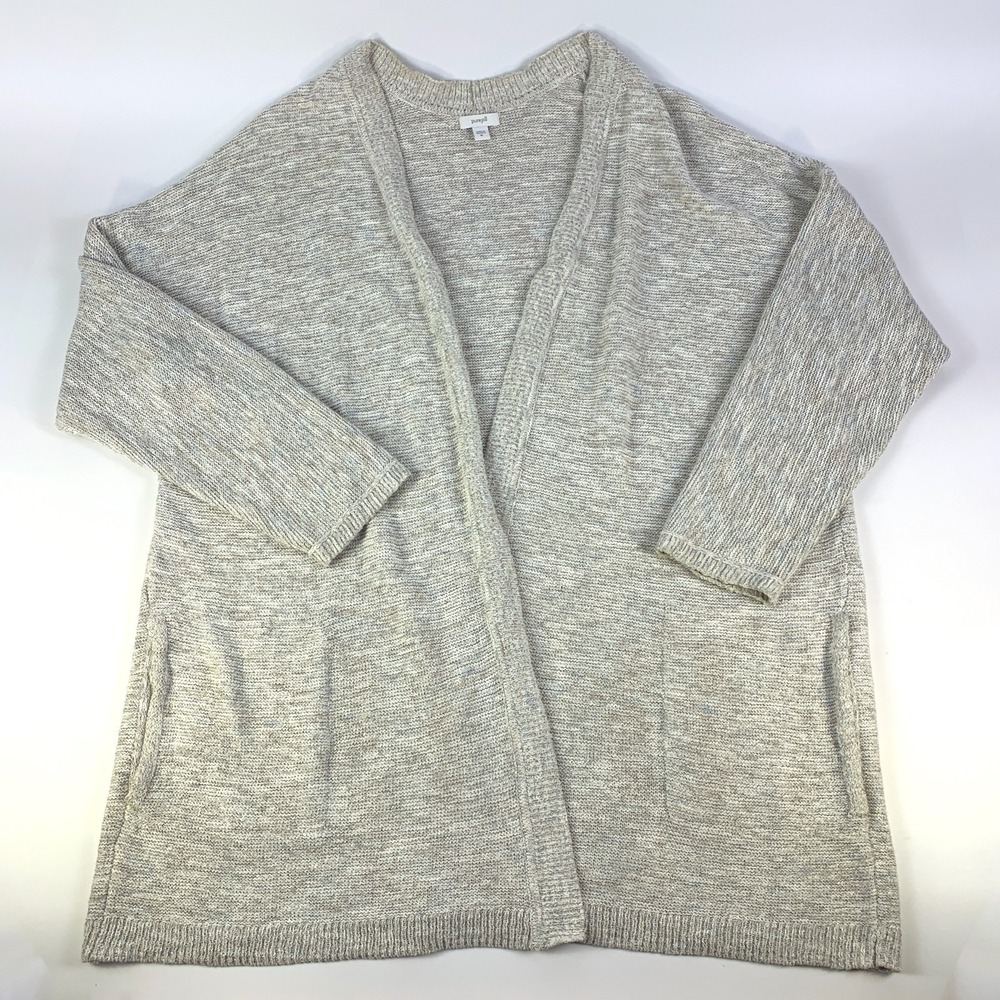 Pure J Jill Open Front Cardigan Sz XL Oatmeal Pockets Over Size Lagenlook Capsle